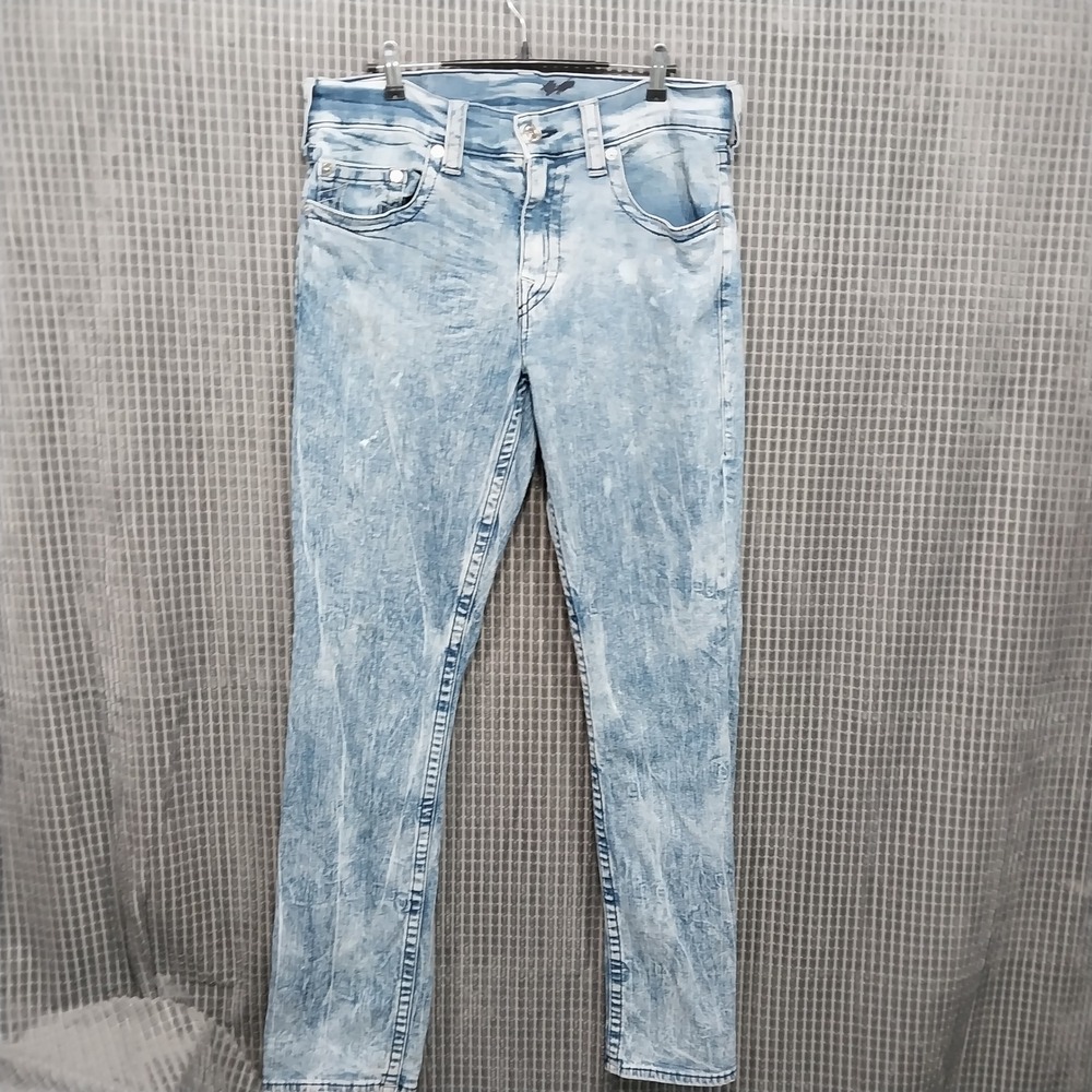 True Religion Slim Jeans Mens Acid Wash Stretch Denim 33 Light Blue